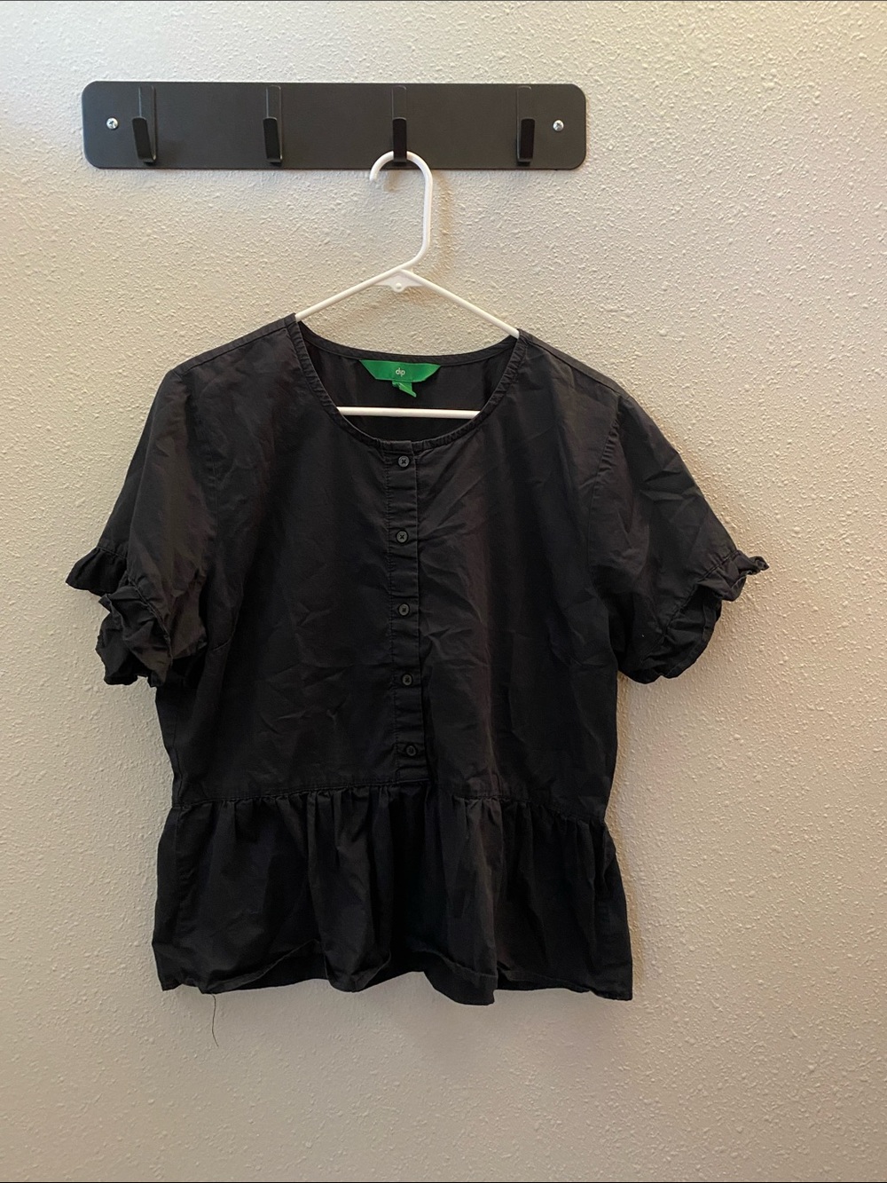 Black Ruffle-Sleeve Button Front Top
